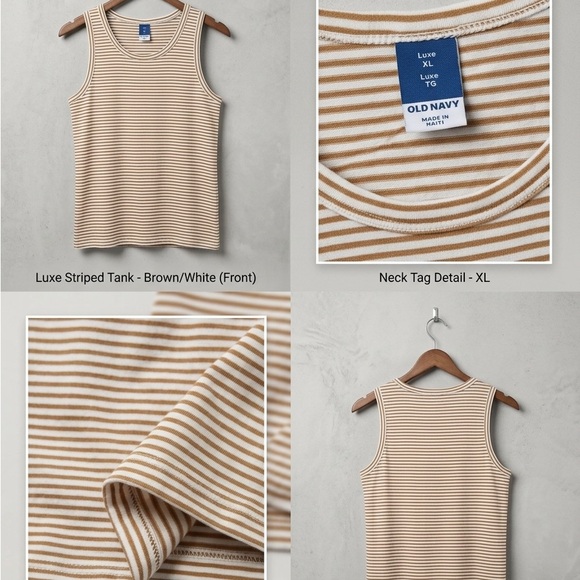 Old Navy Tops - Old Navy Luxe Brown and White Striped Ribbed Tank